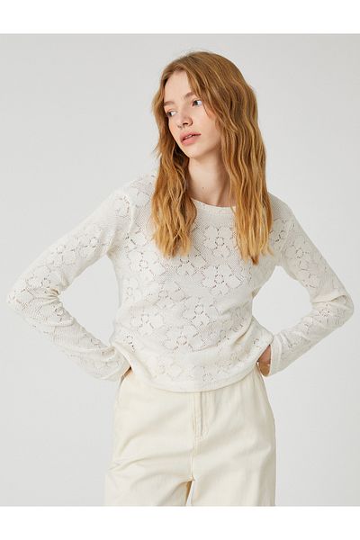 Koton Crochet Crew Neck Long Sleeve T-Shirt
