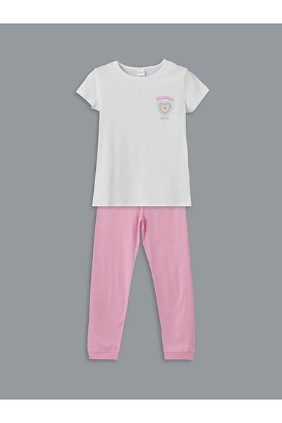 LC Waikiki Set pijamale pentru fete LCW ECO alb cu gât crew