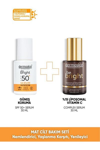 Dermoskin Be Bright Matte Skin Care Set - Sun Protection Serum Spf 50, Liposomal Vitamin C 30 ml