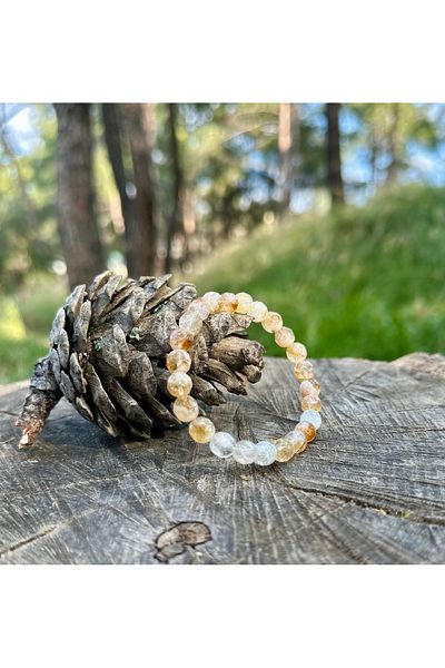 Gökçeada Certified 8 mm Facet Cut Citrine Stone Bracelet