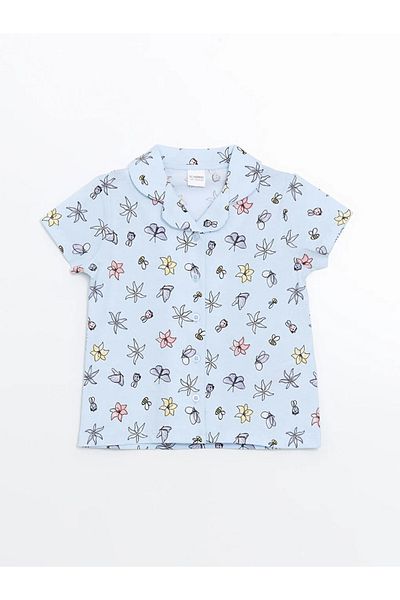 LC Waikiki Set de pijamale pentru fete cu imprimeu albastru LCW Kids cu pantaloni scurți