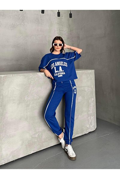 FERZOLAİO Los Angeles Baskılı Saks Mavisi Tişört Jogging Eşofman Takımı