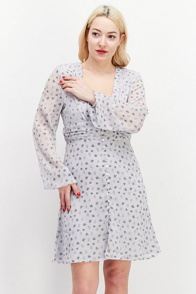 NA-KD Women Allover Print Mini Dress, Light Grey Combo
