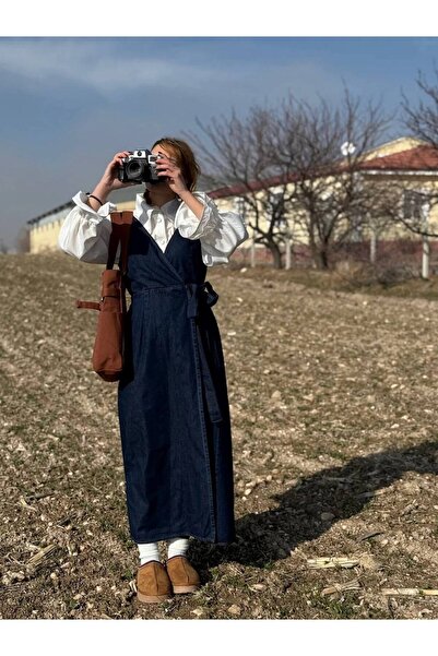 OlaLady Γυναικείο φόρεμα Salopet με χοντρό λουράκι στο πλάι με δεμένο τζιν τζιν