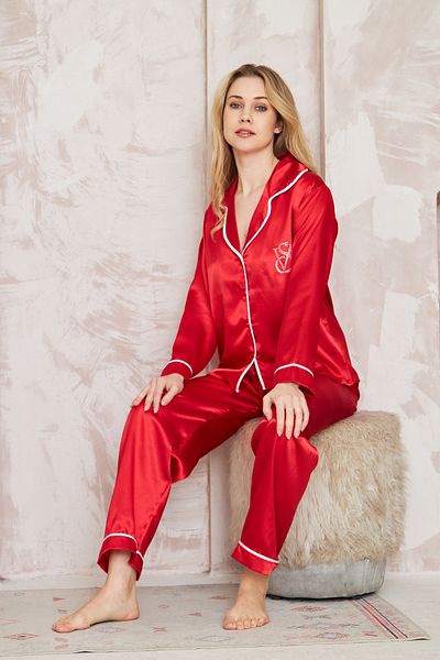 SATTENS Silky Satin Women's Pyjamas Set Straight Pattern Biased Pyjamas Dower Set