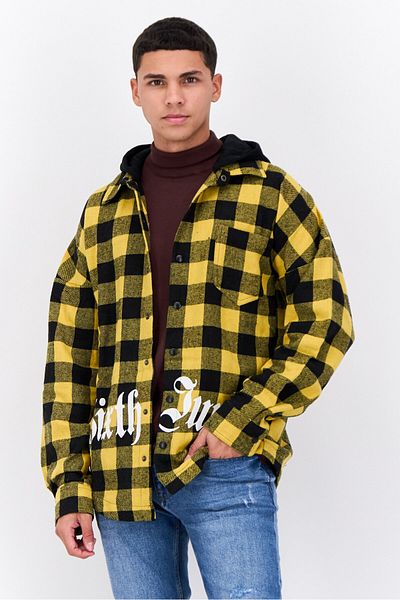Sixth June Men Hooded Checkered Long Sleeve Sweatshirt, Yellow