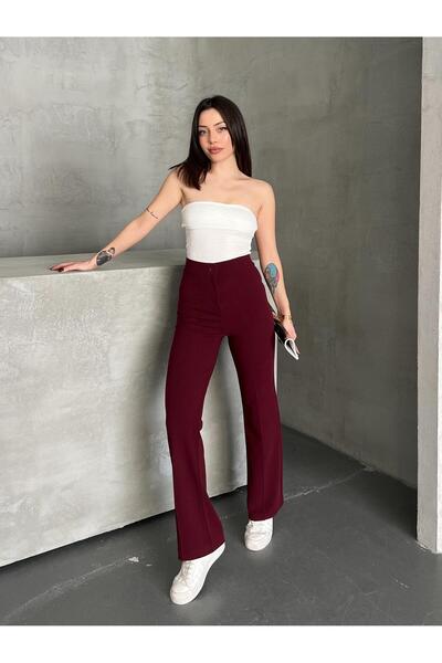 FERZOLAİO High Waist Recovery Burgundy Spanish Leg Palazzo Pants