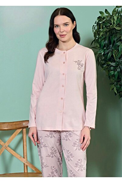 İpek Women's Long Sleeve Front Buttoned 100% Cotton Pajama Set