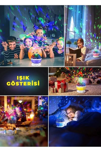 Teknolojimburada Tavana Işık Yansıtmalı Gece Lambası Dönen Yıldız Ay Projeksiyon Oda Lambası Işık Küresi-Star Master