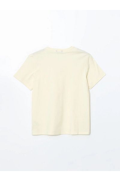 LC Waikiki Ανδρικό μπλουζάκι LCW ECO Ecru Crew Neck με στάμπα από βαμβακερό χτενισμένο βαμβάκι