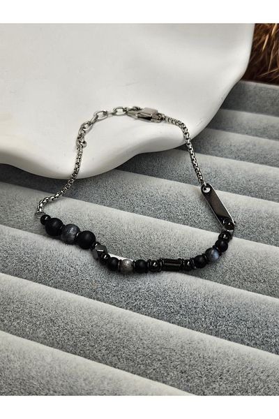 AURA Men's Steel and Natural Stone Design Bracelet