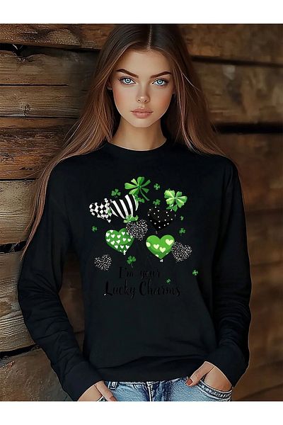 PALPİTO Hanorac oversize pentru femei, negru, cu inimă norocoasă, cu imprimeu cu balon