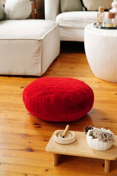 sevaradekor Yer Minderi Peluş Yer Minderi Puf Minder Petek Önü Minderi 50x50