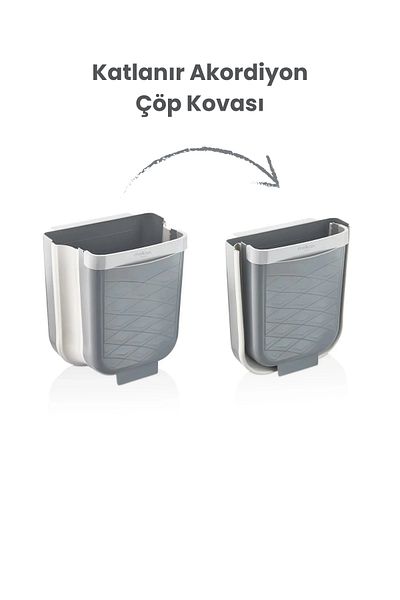 Melkan Home Κάδος απορριμμάτων κουζίνας κάτω από τον πάγκο με πτυσσόμενο λουρί - Κάδος απορριμμάτων ακορντεόν που μπορεί να αποκρατηθεί μέσα στο ντουλάπι |   Γκρι