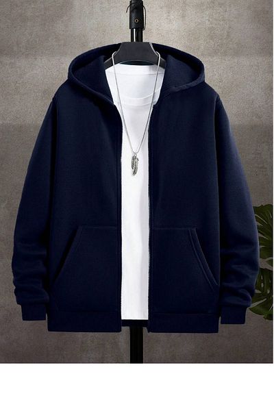 DEEPSENCE Ανδρικό φούτερ με φερμουάρ σε γκρι Navy Blue Winter Hoodie με φλις εσωτερικά