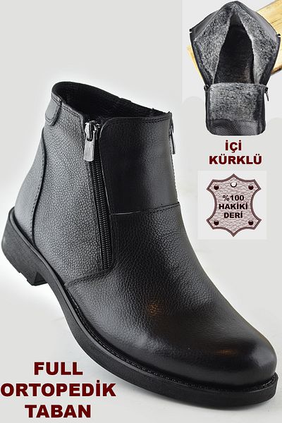 ISPARTALILAR 3406 Pánské boty z pravé kůže s kožešinou uvnitř Ortopedické kožené boty na zip