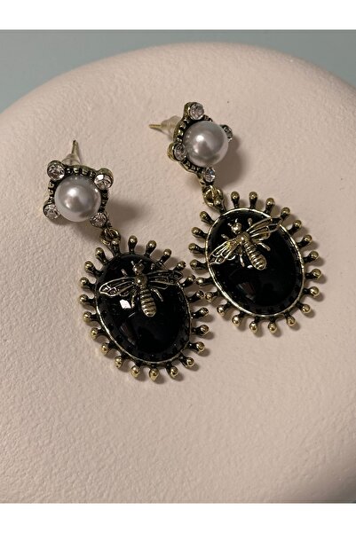 ADORN JEWELRY Vintage Pearled and Zircon Stone Detailed Curved Bee Earrings o...