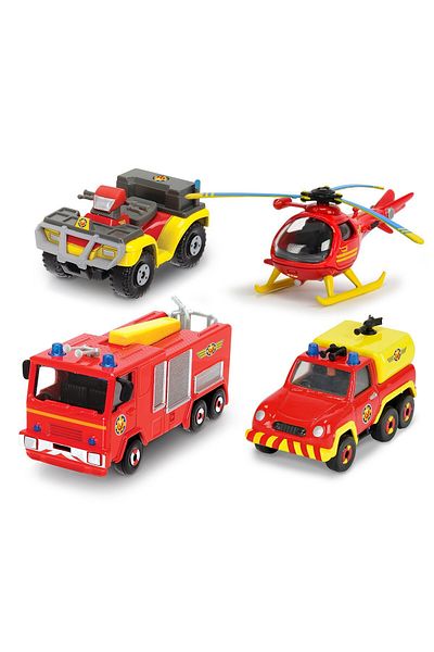 Simba FIREMAN SAM SET OF 4 METAL VEHICLES WITH HELICOPTER 1:64 SCALE
