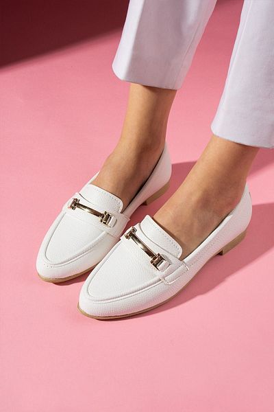 FUGA MODA Farella White Stick Obiect Detaliu Accesorii Pantofi de zi cu zi Loafer Balerina