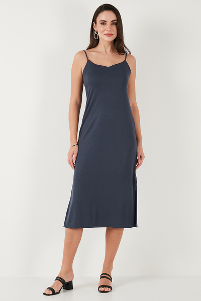 Lela Regular Fit İp Askılı Yırtmaç Detaylı Midi Elbise ELBİSE 5866128