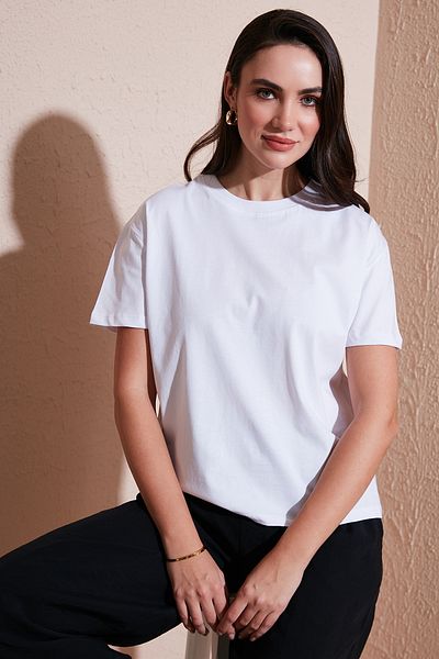 Lela Μπλουζάκι από βαμβακερό Oversize Fit Crew Neck T SHIRT 5866097