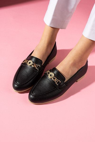 FUGA MODA Meralis Black Round Object Detail Аксесоари Ежедневни обувки Loafer Balerines