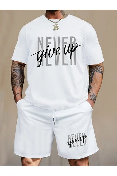 Karatopak Never Give up Printed Unisex T-Shirt Shorts Bottom Top Suit
