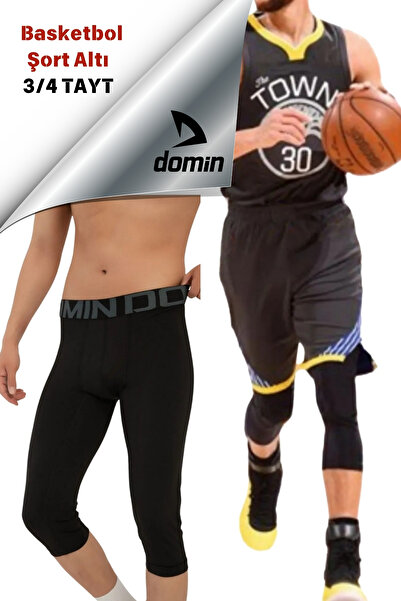 DOMİN SPOR Futbol Basketbol Siyah 3/4 Diz Altı Spor Tayt
