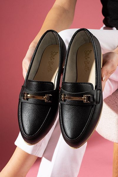 FUGA MODA Farella Black Stick Obiect Detaliu Accesorii Pantofi de zi cu zi Loafer Balerina