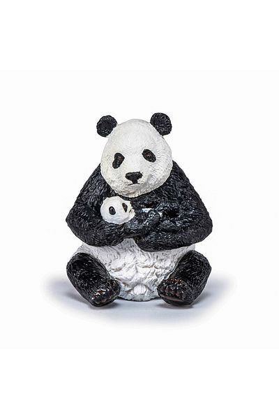 Papo Sitting Panda Bear Figurine with Baby in Arms