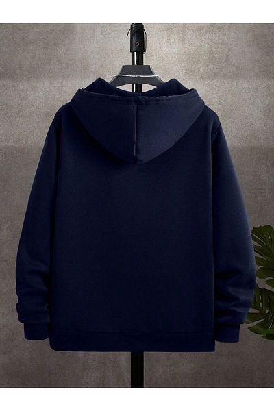 DEEPSENCE Ανδρικό φούτερ με φερμουάρ σε γκρι Navy Blue Winter Hoodie με φλις εσωτερικά