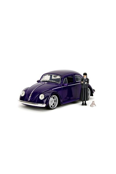 Simba JADA WEDNESDAY VOLKSWAGEN BEETLE 1:24 DIECAST CAR SET AND WEDNESDAY 7CM METAL FIGURE