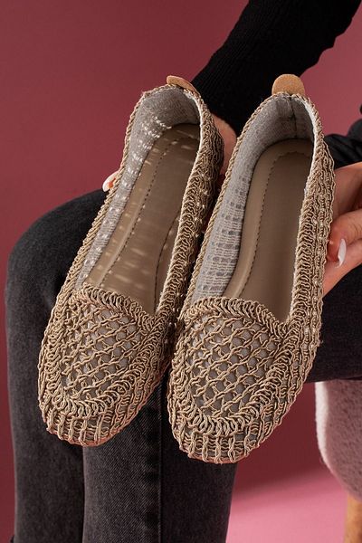 FUGA MODA Celina Mink Oval Saddler Embroidered Knitwear Ballerinas