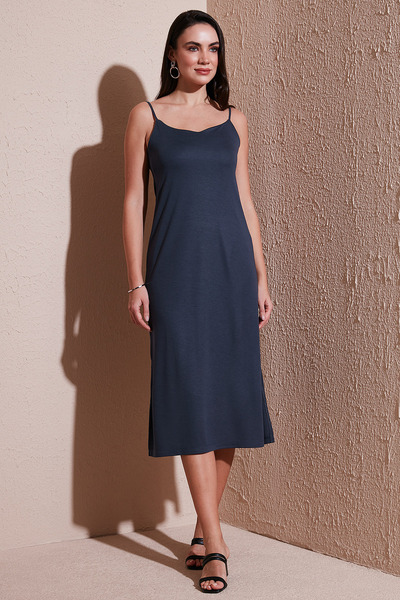 Lela Regular Fit İp Askılı Yırtmaç Detaylı Midi Elbise ELBİSE 5866128