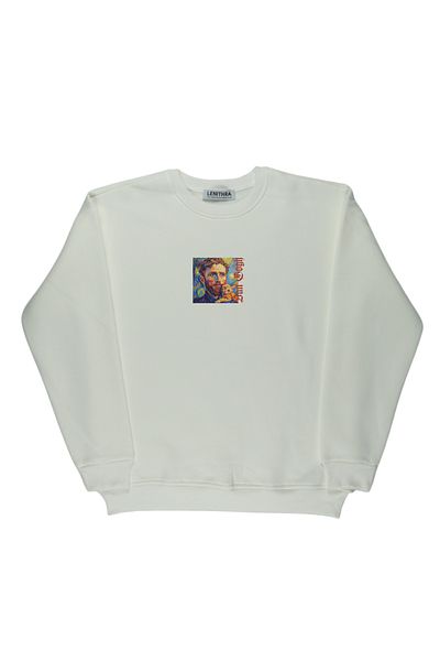 By Caspita Fashion Hanorac alb oversize unisex cu imprimeu pe față și spate Lenithra Starry Night