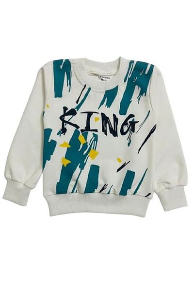 ÇİTO KİDS Boy's 100% Cotton Ecru Navy Blue King Printed Pocket Crew Neck Long Sleeve Tracksuit Set