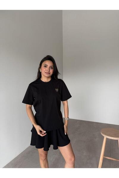 Bade Butik تي شيرت أساسي على شكل قلب النمر الأسود