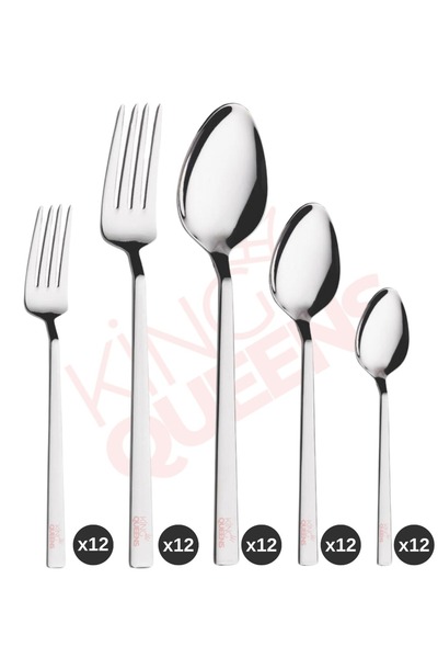 King Queens 60 Parça Sade & Çelik 12 Kişilik Çatal & Kaşık Takımı (PASLANMAZ ...