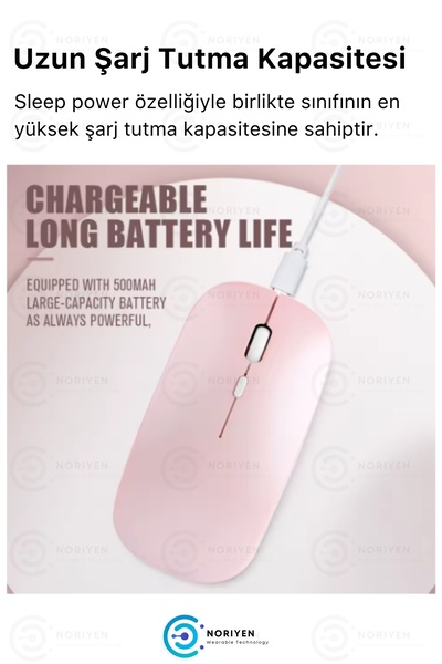 Noriyen Silent Plus RGB Işıklı Ultra Hafif Konfor Modeli 4 Tuşlu 2.4G Kablosuz Wireless Bluetooth M2 Mouse
