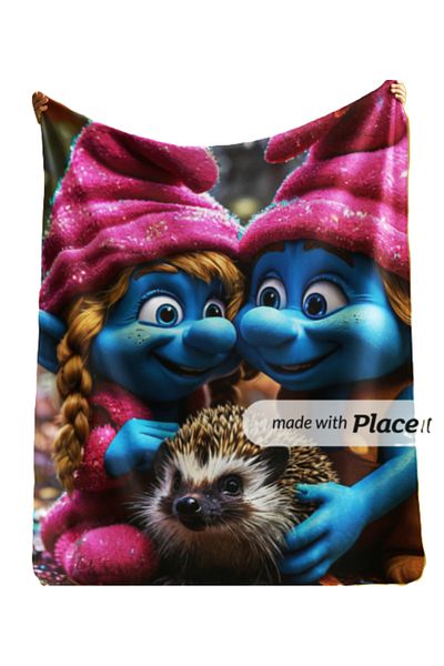 Elmas Dizayn 150X220 cm Tv Sofa Bed - Blanket Stain-Proof and Antibacterial Smurfs
