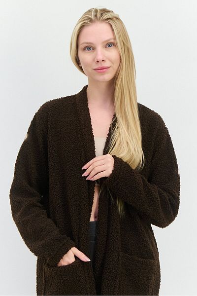 Brave Soul Women Textured Full Sleeves Cardigan Sleepwear, Brown