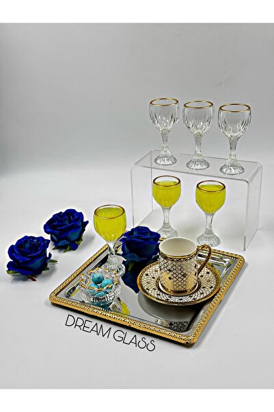 Dream glass 6 KİŞİLİK GOLD DETAYLI AYAKLI ŞIK KAHVE YANI BARDAĞI TAKIMI