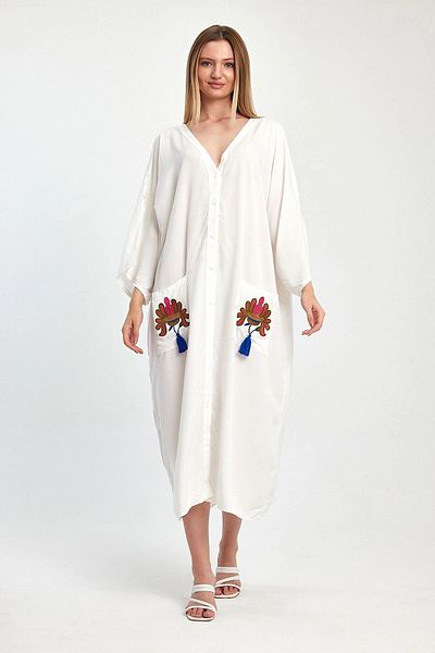 bacc Rochie de damă, albă, brodata, maxi lungime, țesută Viscon Bcvl- 252829