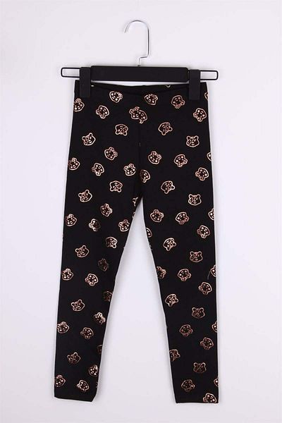 Çipil Leggings din bumbac pieptănat cu model negru