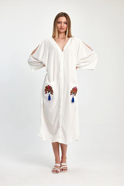 bacc Rochie de damă, albă, brodata, maxi lungime, țesută Viscon Bcvl- 252829