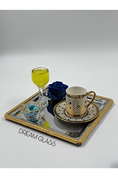 Dream glass 6 KİŞİLİK GOLD DETAYLI AYAKLI ŞIK KAHVE YANI BARDAĞI TAKIMI