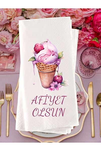 Lion Baskı ve Organizasyon Dondurma Temalı Afiyet Olsun Baskılı Peçete 20 Ade...