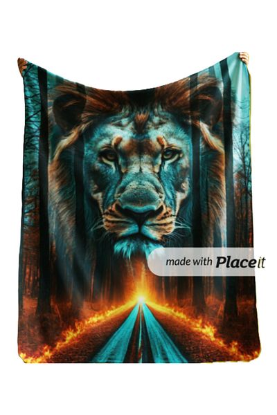 Elmas Dizayn Special Design 150X220 cm Tv Seat Bed Blanket Stain-Proof Antibacteria Lion