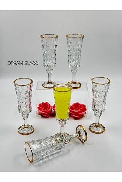 Dream glass 6 KİŞİLİK GOLD DETAYLI FLÜT KAHVE YANI BARDAĞI TAKIMI