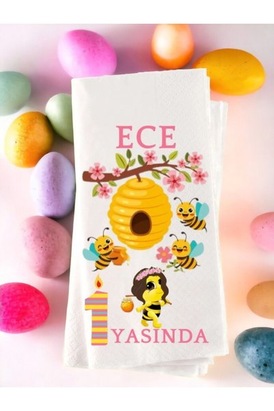 Lion Baskı ve Organizasyon Kişiye Özel Doğum Günü Arı Temalı Baskılı Peçete 2...